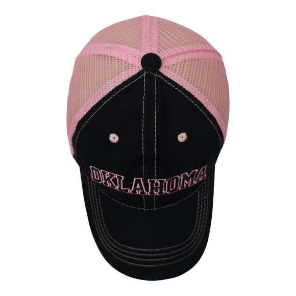 Real Time Oklahoma Mesh Snapback Cap Trucker Baseball Hat Pink Black Embroidered - Picture 6 of 13